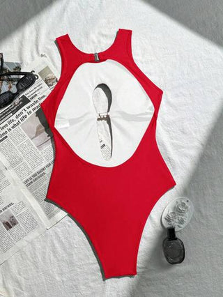 مايوه حريمي قطعة واحدة Swim SXY بذلة سباحة نسائية ذات لون أحادي أنيقة، كشكشة خلفية مفتوحة