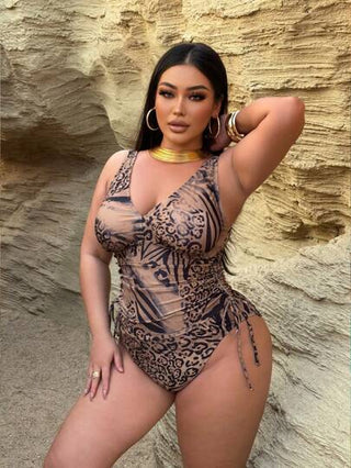 Swim SXY ملابس سباحة للمرأة البدينة مجموعة تانكيني مع سحاب وطبعة النمر