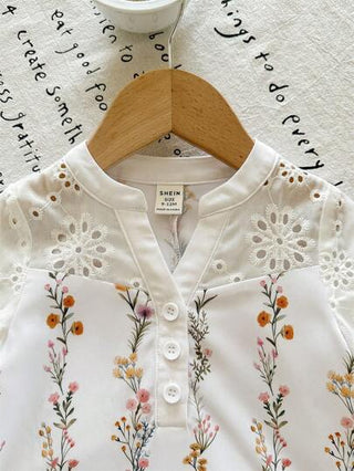 SHEIN فستان صيفي قصير الأكمام مطرز بالزهور الجميلة للبنوتات