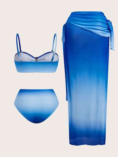 Swim Oasis 3 أطقم بيكيني للنساء بتصميم أومبر باللون الأزرق إلى الأبيض مع خرز لؤلؤ على الأصداف وإبزيم معدني أنيق ، مناسب للعطلات الشاطئية والحفلات الصيفية