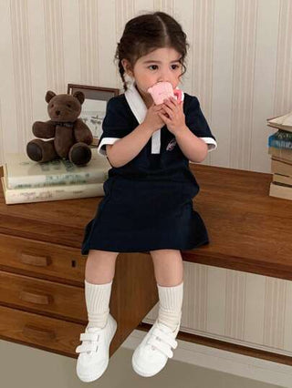 فساتين بيبي DAZY فستان صيفي كاجوال متوسط الطول للبنات الصغيرات مع طوق مطوي ولون مركب