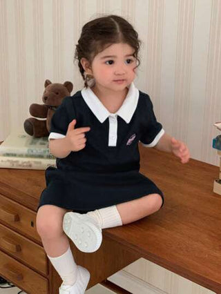 فساتين بيبي DAZY فستان صيفي كاجوال متوسط الطول للبنات الصغيرات مع طوق مطوي ولون مركب