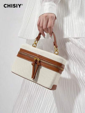 CHISIY حقيبة كتف قابلة للتحويل من الجلد المدبوغ البني والقماش بطبعات والوان منفصلة على طراز فينتاج، سعة كبيرة مناسبة للنساء في العمل أو الدراسة أو السفر في فصلي الخريف والشتاء، هدية مثالية لرأس السنة أو عيد الحب