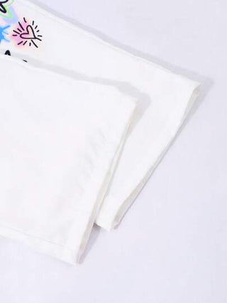 ملابس بناتي مجموعة بنطال مطبوع برسومات غرافيتي ولباس علوي بتطريز أرنب صلبة للبنات قطعتين
