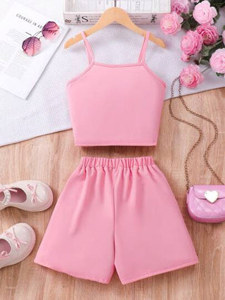 girls-sets ملابس علوية وشورت قطعتين مزينان بالخرز والفيونكة للمراهقات
