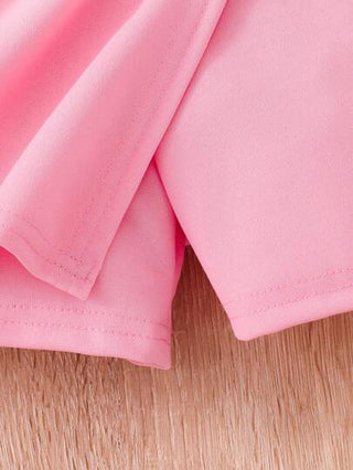 girls-sets ملابس علوية وشورت قطعتين مزينان بالخرز والفيونكة للمراهقات