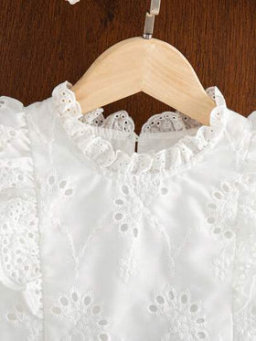 Elladie kids مجموعة قطعتين لفتاة صغيرة موديل صيفي جديد، بلوزة قطنية مطرزة بأكمام قصيرة وياقة مكسرة، بنطال قطني مستقيم الساق، ملابس عملية بطراز رجعي مناسبة للفتيات