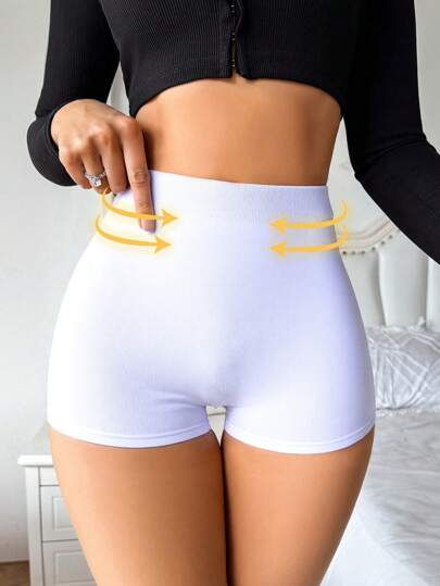 SHEIN قطعة واحدة من شورت تشكيل الخصر والأرداف النسائي الخالي من الغرز ، شكل الجسم