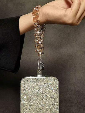 سلسلة هاتف مع حلية لامعة من الراين ستون والخرز، متوافقة مع إكسسوارات الهاتف الآيفون، سوار معلق للنساء والفتيات