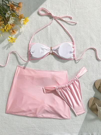 Swim SXY طقم سباحة نسائي مكون من 3 قطع: فستان من نسيج مخيط خاص، بيكيني، ملابس شاطئية للعطلات، عيد الحب