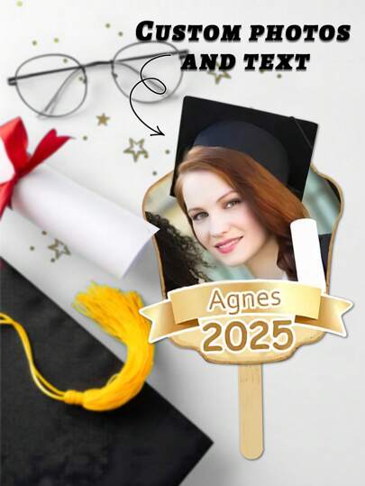 قطعة واحدة من وجه التخرج على عصا، أنماط 3-2025، قاعدة كرتونية مخصصة بشكل رأس كبير، رؤوس مفرغة شخصية كأجنحة الوجه، عودة إلى المدرسة، لوازم مدرسية