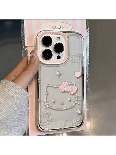 Sanrio 1 قطعة كفر هاتف شفاف كبير ذو صورة مجسمة لهالو كيتي الوردية، صدمات وصمود للسقوط للألعاب الرياضية، متوافق مع هواتف آبل 16/15/14/13/12/11/Xs Max/Xs/X/Xr، وسامسونج S21/S21FE/S23/S24/S24 Ultra/S25/S25 Ultra