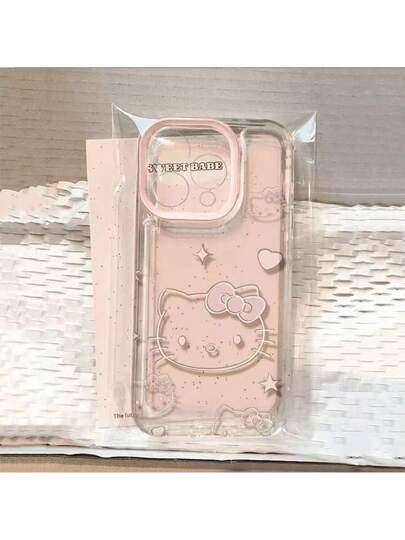 Sanrio 1 قطعة كفر هاتف شفاف كبير ذو صورة مجسمة لهالو كيتي الوردية، صدمات وصمود للسقوط للألعاب الرياضية، متوافق مع هواتف آبل 16/15/14/13/12/11/Xs Max/Xs/X/Xr، وسامسونج S21/S21FE/S23/S24/S24 Ultra/S25/S25 Ultra