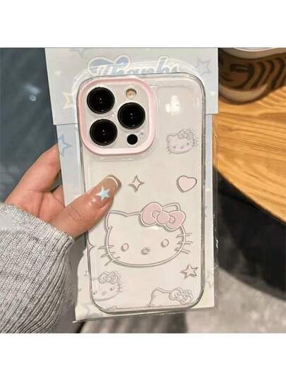 Sanrio 1 قطعة كفر هاتف شفاف كبير ذو صورة مجسمة لهالو كيتي الوردية، صدمات وصمود للسقوط للألعاب الرياضية، متوافق مع هواتف آبل 16/15/14/13/12/11/Xs Max/Xs/X/Xr، وسامسونج S21/S21FE/S23/S24/S24 Ultra/S25/S25 Ultra