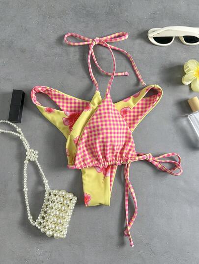 Swim Mod ملابس سباحة اثنين قطعة كاجوال زهرية للنساء، أطقم ملابس سباحة للعطلات والشاطئ