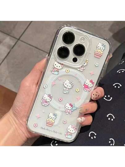 Sanrio 1 قطعة أغطية هاتف ساريو ذات تصميم قطة نجمية مغناطيسية متوافقة مع هواتف 7/8/11/12/13/14/15/16/X/XS/XR/XS Max، جميلة وأنيقة (التصميم العشوائي محدد)