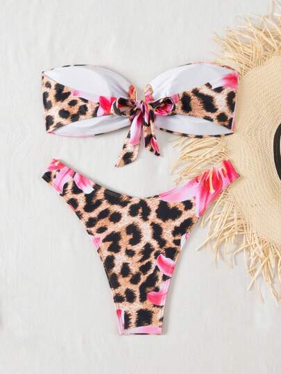 Swim Vcay بكينى سيدات مكون من قطعتين، طباعة عشوائية على ملابس علوية أنبوبي ضيق ذو طابع ساخن للأوقات الحرة والشاطئ والعطلات