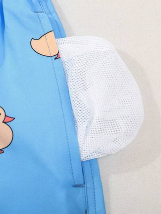 Manfinity Swimmode صندوره رجالية صيفية قصيرة مع جيوب، ذات خصر رباط مطبوع بطباعة البط