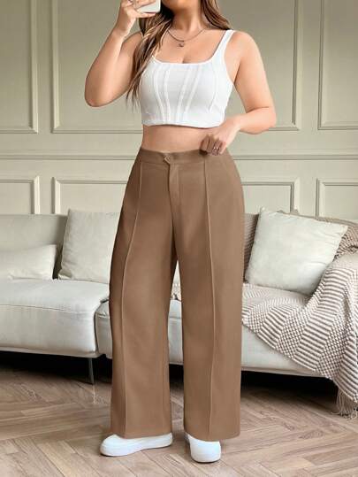 EZwear سراويل مستقيمة للنساء من القطن البنى الكاجوال مريحة