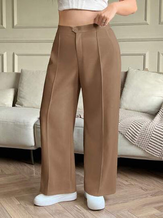 EZwear سراويل مستقيمة للنساء من القطن البنى الكاجوال مريحة
