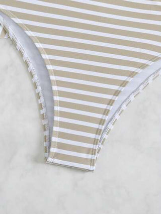طقم تانكيني حريمي Swim Vcay مجموعة قطعتين من الفستان والشورت المطبع بخطوط، بربطة جانبية، للعطلات الربيعية، إطلالة فترة العطلات