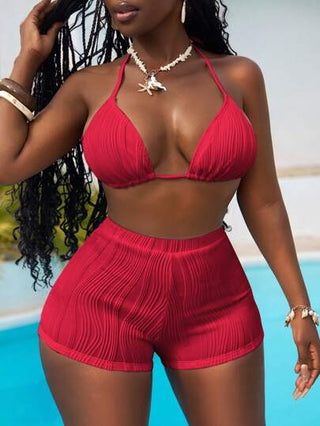 Slaydiva بكيني مكون من 2 قطعة - شورت ولباس علوي قصيرة بأربطة للأكتاف، ملابس سباحة عصرية للشاطئ