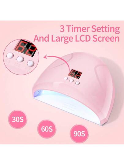 طقم فني الأظافر المحترف متضمن مصباح UV/LED، آلة علاج الجل، مؤقت 3 إعدادات بشاشة LCD، مثقاب كهربائي للأظافر، شوكة لإزالة البشرة الميتة، دافع البشرة الميتة، ملف أظافر، فاصل الأصابع، مجموعة أدوات المناكير - مثالي للرعاية المنزلية
