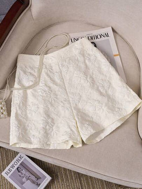 SHEIN LUNE سروال قصير أنيق للنساء من القطيفة ذو لون أحادي، مناسب للصيف