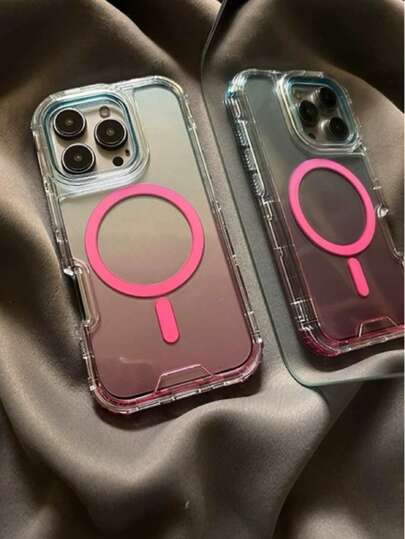حافظة هاتف بتدرج لون أزرق وزهري، مناسبة ومتوافقة مع Apple 16 Pro Max, 15 جديد, 14, 13، حماية كاملة للجسم، امتصاص مغناطيسي، شفافة