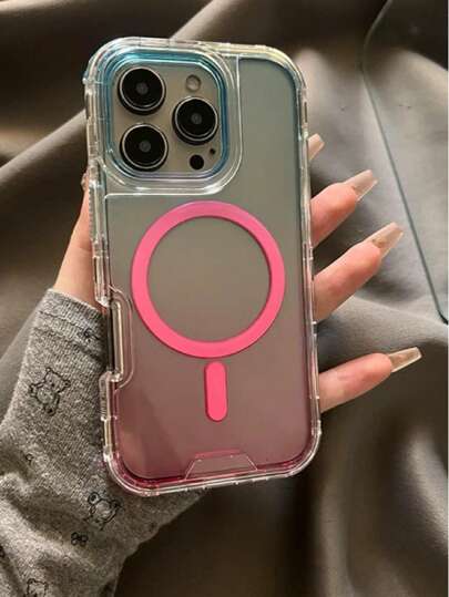 حافظة هاتف بتدرج لون أزرق وزهري، مناسبة ومتوافقة مع Apple 16 Pro Max, 15 جديد, 14, 13، حماية كاملة للجسم، امتصاص مغناطيسي، شفافة
