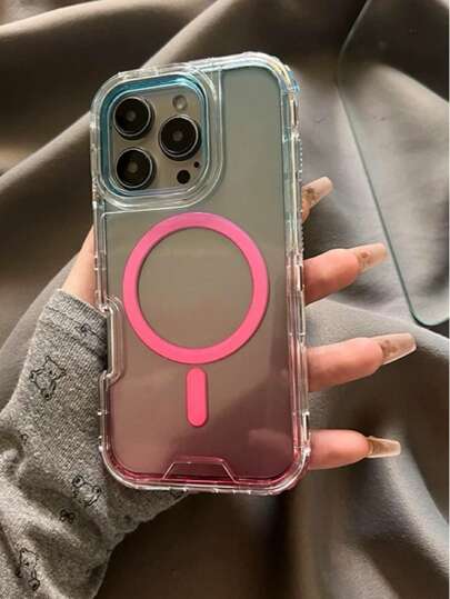 حافظة هاتف بتدرج لون أزرق وزهري، مناسبة ومتوافقة مع Apple 16 Pro Max, 15 جديد, 14, 13، حماية كاملة للجسم، امتصاص مغناطيسي، شفافة