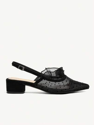 CUCCOO CHICEST حذاء بناطيل رقيقة للنساء ذو كعب منخفض مريح وقابل للتنفس بتصميم نقاط بولكا أنيقة وأنثوية بلون أسود