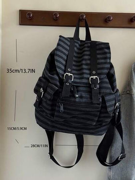 Hatastic 1 حقيبة ظهر كبيرة السعة متعددة الجيوب ذات خطوط باللون الأسود، حقيبة مدرسية ضرورية للعودة إلى المدرسة، حقائب للجامعة، ضروريات الجامعة، هدايا عيد الميلاد