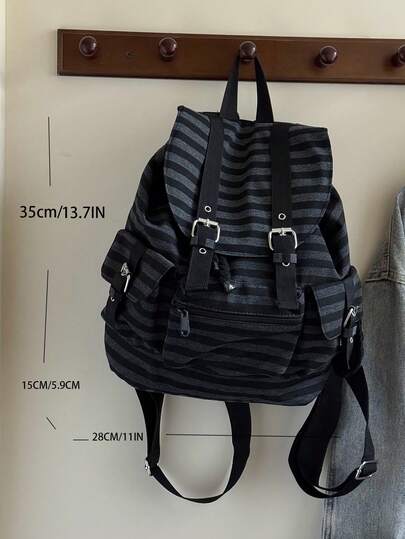 Hatastic 1 حقيبة ظهر كبيرة السعة متعددة الجيوب ذات خطوط باللون الأسود، حقيبة مدرسية ضرورية للعودة إلى المدرسة، حقائب للجامعة، ضروريات الجامعة، هدايا عيد الميلاد