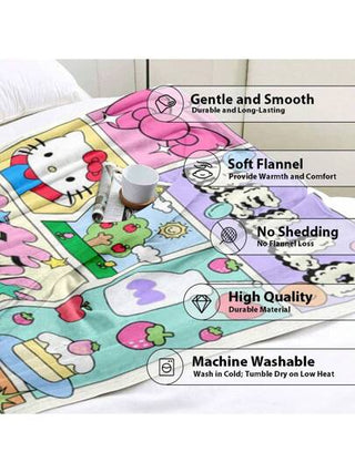 Sanrio بطانية قطيفة، ناعمة كدرجة الأطفال، لا تبهت ولا تتزق، صديقة للبشرة، سريعة الامتصاص والتجفيف، قابلة للغسل بالغسالة، متوفرة بأحجام متعددة، مثالية للسكن الطلابي والتخييم والمنزل والمكتب والسيارة والهدايا