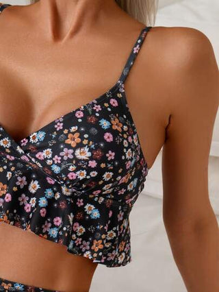 طقم تانكيني حريمي Swim بدلة سباحة مكونة من 2 قطع بطبعة عشوائية، سبايك بلوزة وبيكيني للنساء