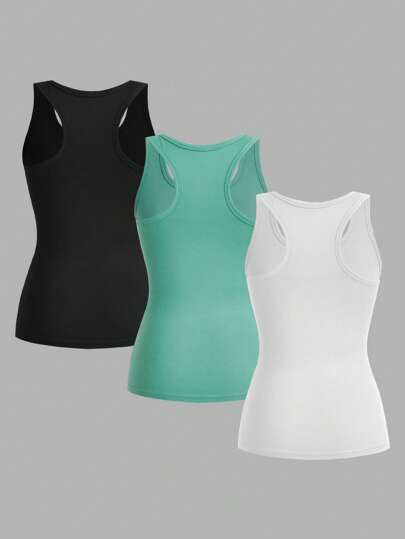 EZwear 3 قطع تانك توب رياضية نسائية بظهر رياضي، قمصان رياضية بلا أكمام للرياضة واليوغا، ذات أربطة عريضة، مناسبة للصيف