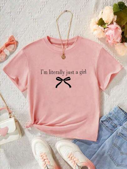girls-sets مجموعة صيفية/ربيعية بسيطة عادية وردية بتصميم بنفتاشارب للفتيات بعمر المراهقة ، قميص أكمام قصيرة وشورت