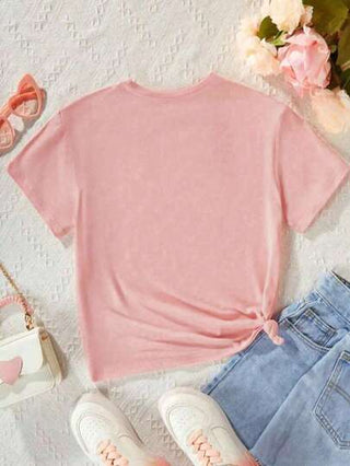 girls-sets مجموعة صيفية/ربيعية بسيطة عادية وردية بتصميم بنفتاشارب للفتيات بعمر المراهقة ، قميص أكمام قصيرة وشورت