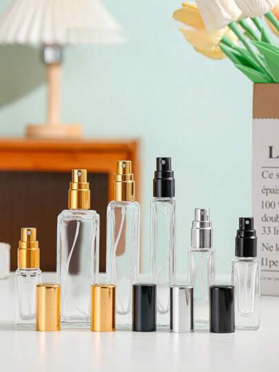 2 قطعة زجاجة عطر رذاذ مربعة ذات عمود، سعة 10 / 20 / 30 مل، رأس رذاذ مستحضرات تجميل فارغ، زجاجة أساس سميكة الجدران، زجاجة غسول شفافة متسمكة، زجاجة توزيع مضغوطة للمستحضرات