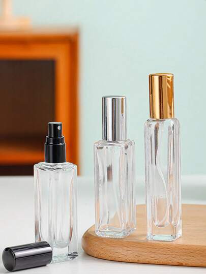 2 قطعة زجاجة عطر رذاذ مربعة ذات عمود، سعة 10 / 20 / 30 مل، رأس رذاذ مستحضرات تجميل فارغ، زجاجة أساس سميكة الجدران، زجاجة غسول شفافة متسمكة، زجاجة توزيع مضغوطة للمستحضرات