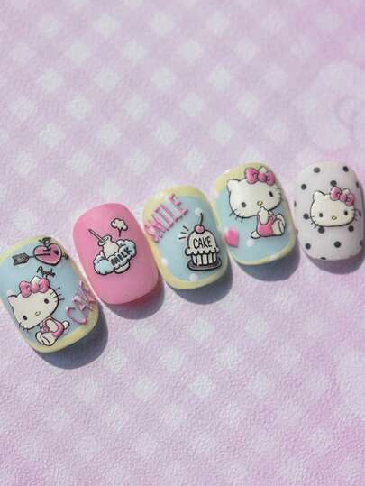 Sanrio ملصقات زخرفية لفن الأظافر على طراز هيلو كيتي الكيوت، ديكور عيد الميلاد وهدايا المناسبات، ملصقات أظافر كرتونية مقطبة ثلاثية الأبعاد لاصقة ذاتيًا للاستخدام مرة واحدة