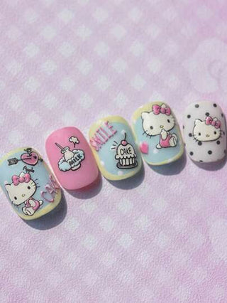Sanrio ملصقات زخرفية لفن الأظافر على طراز هيلو كيتي الكيوت، ديكور عيد الميلاد وهدايا المناسبات، ملصقات أظافر كرتونية مقطبة ثلاثية الأبعاد لاصقة ذاتيًا للاستخدام مرة واحدة