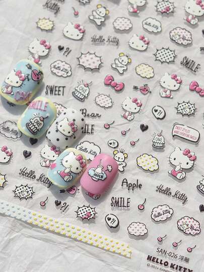 Sanrio ملصقات زخرفية لفن الأظافر على طراز هيلو كيتي الكيوت، ديكور عيد الميلاد وهدايا المناسبات، ملصقات أظافر كرتونية مقطبة ثلاثية الأبعاد لاصقة ذاتيًا للاستخدام مرة واحدة