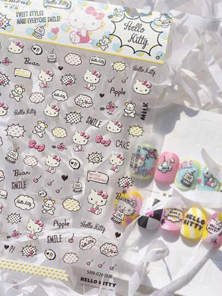 Sanrio ملصقات زخرفية لفن الأظافر على طراز هيلو كيتي الكيوت، ديكور عيد الميلاد وهدايا المناسبات، ملصقات أظافر كرتونية مقطبة ثلاثية الأبعاد لاصقة ذاتيًا للاستخدام مرة واحدة