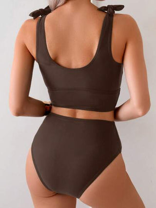 طقم تانكيني حريمي Swim Basics البذلة السباحية للنساء بياقة مربعة وظهر مكشوف وفيونكة كلاسيكية باللون الأسود