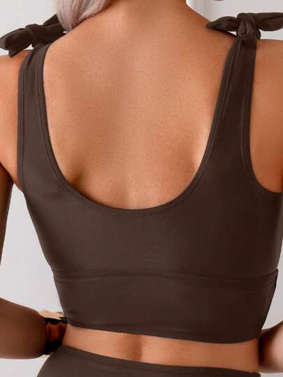 طقم تانكيني حريمي Swim Basics البذلة السباحية للنساء بياقة مربعة وظهر مكشوف وفيونكة كلاسيكية باللون الأسود