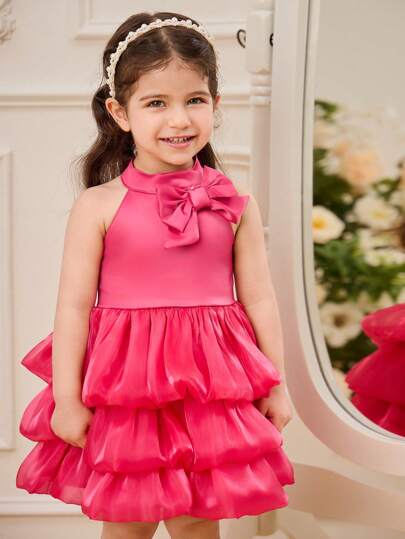 فساتين بيبي Glamorique Kids فستان صيفي متعدد الطبقات لفتيات الأطفال بحزام سباق