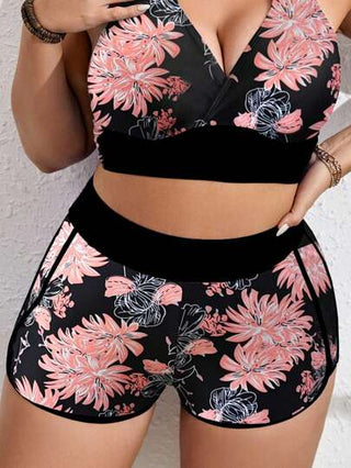 SHEIN Swim Curve بوت سباحة سفلي عشوائي الطباعة الرقمية للسيدات مقاسات كبيرة ، كاجوال للرياضة والشاطئ