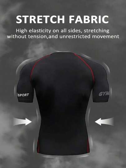 Manfinity Sport Corelite مجموعة من ملابس علوية كم قصير رياضي وسترة رياضية مطبوعة بطباعة بسيطة للرجال ، ملابس تمرين ركض ، سترات وقمصان